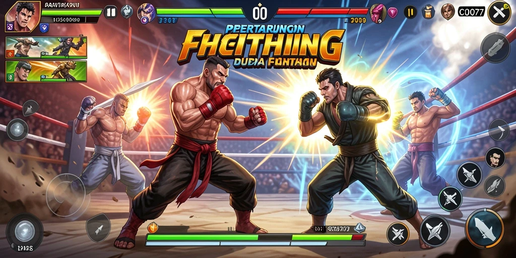 Screenshot gameplay C0077 menampilkan pertarungan seru antara karakter.
