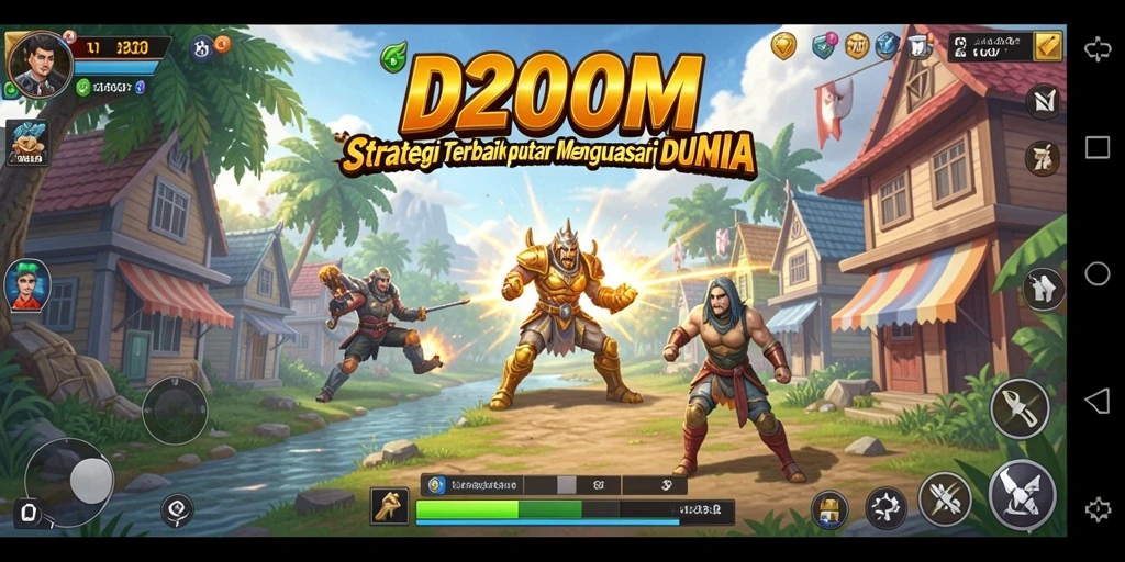 Tampilan screenshot D200M menampilkan pertempuran penuh strategi.