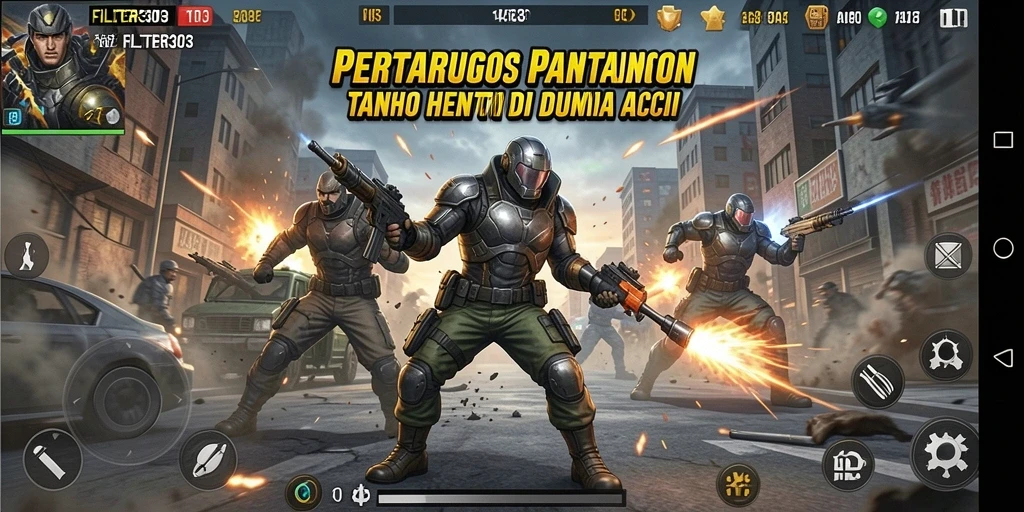 Tampilan gameplay FILTER303 dengan grafis dan aksi menegangkan.