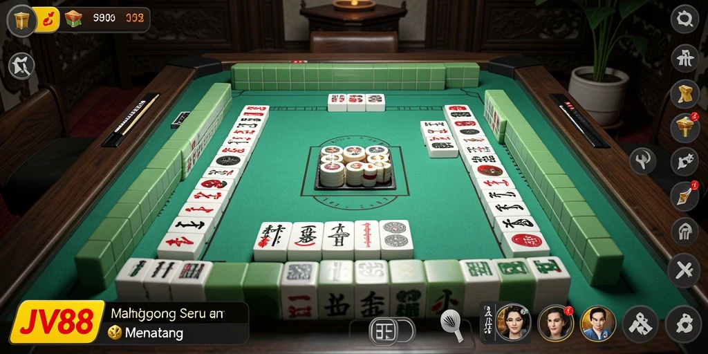 Tampilan gameplay seru dari JV88 dengan ubin Mahjong.