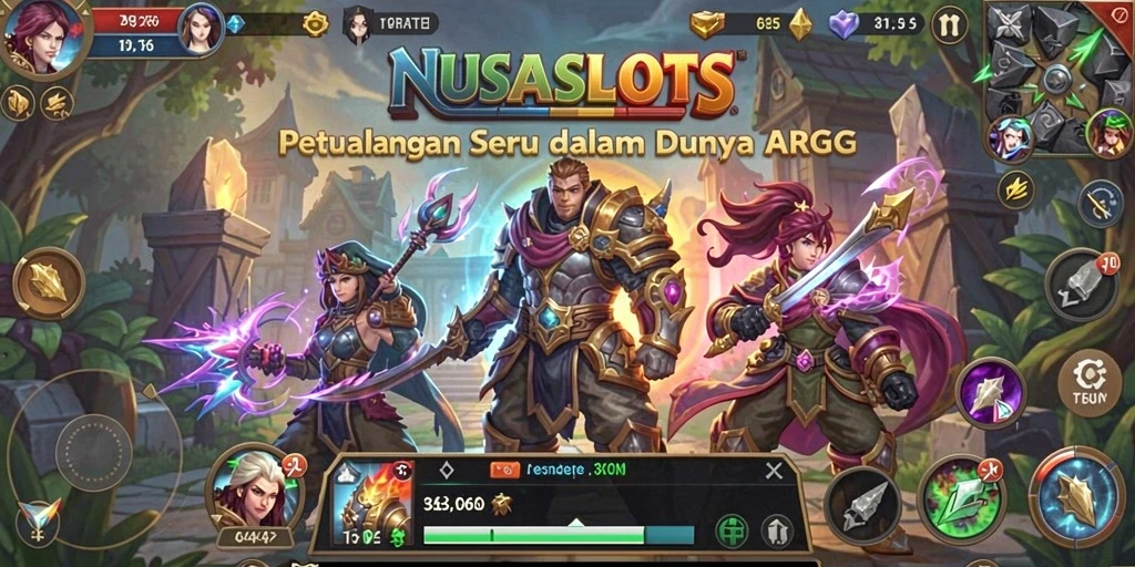 Tangkapan layar utama NUSASLOTS menampilkan aksi pertarungan seru di dunia fantasi.