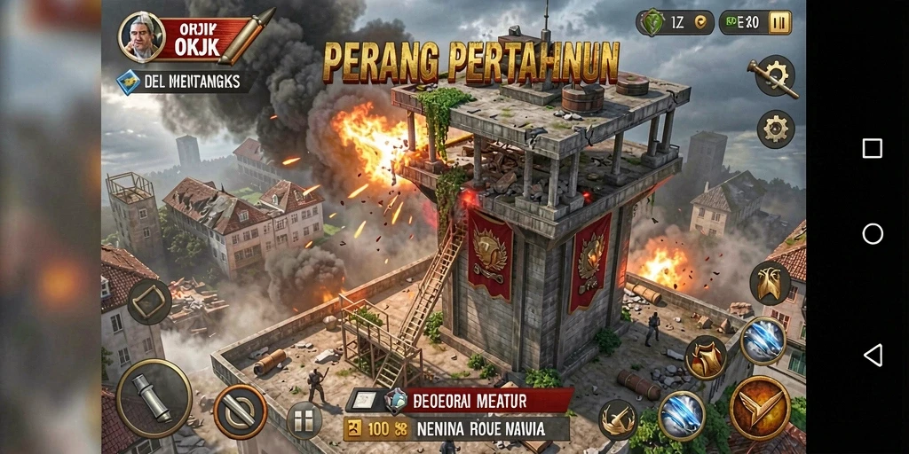 Tampilan gameplay OKJK yang menarik dan menegangkan dalam pertarungan Tower Defense.