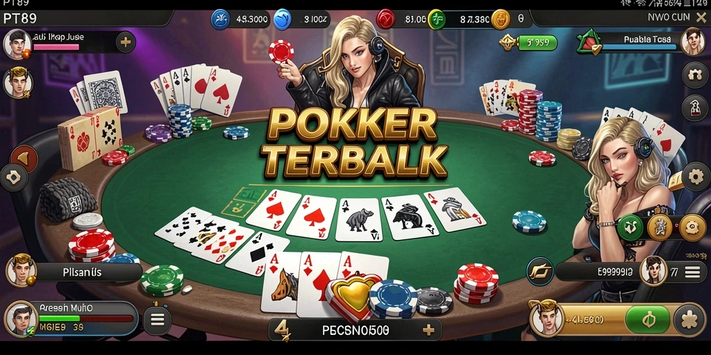 Screenshot utama PT89 menampilkan suasana permainan Poker yang seru.