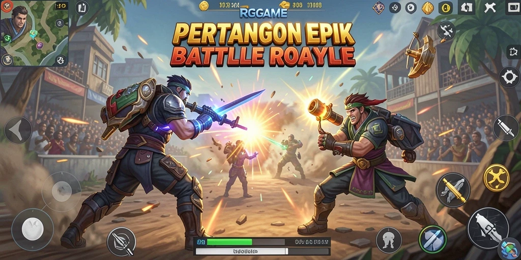 Screenshot RPGAME menampilkan aksi seru dalam pertempuran Battle Royale.