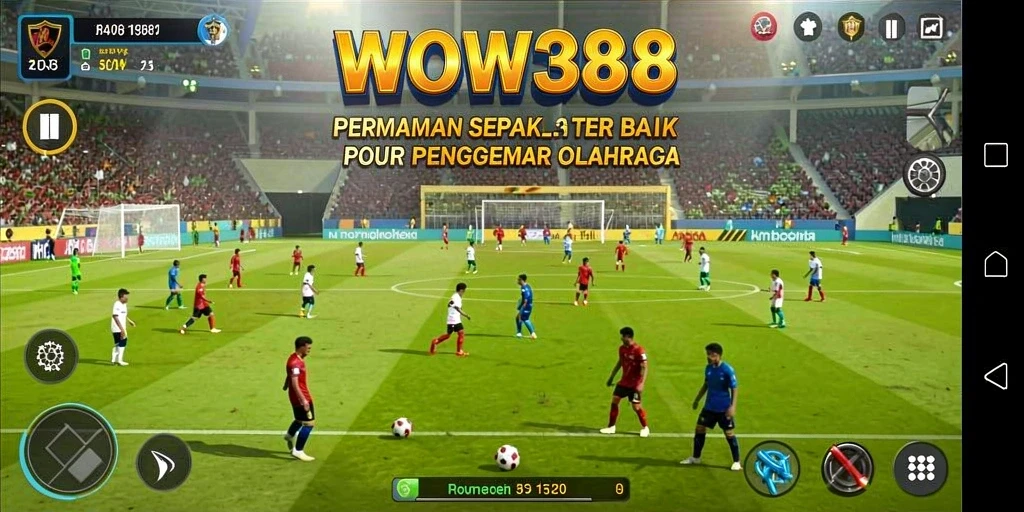 Screenshot WOW388 menampilkan aksi permainan sepak bola yang intens.